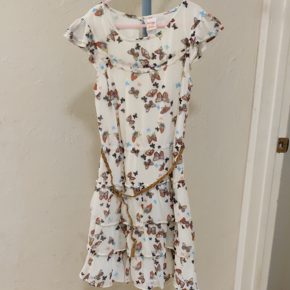 Girl's Butterfly Ruffle Belted Dress Sze 10-11
